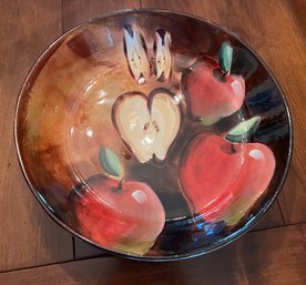 Artist Signed Hand Painted Apple Design Fruit Bowl