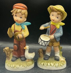 Handcrafted Figurines Of Boys With In Band Made In Korea, 2 Piece Lot
