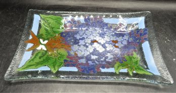 Floral Art Glass Rectangular Plate