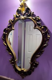 Gold Wood Frame Ornate Wall Hanging Mirror