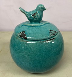 Blue Ceramic Bird Decorative Jar