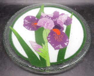 Peggy Karr Fused Glass Purple Iris Plate