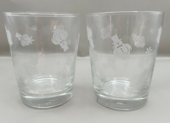 Libby Snowman Clear Drinking Glasses, 4 Piece Lot