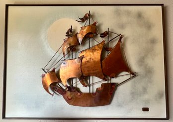 A Kovares Sheet Brass Framed Art Sailboat