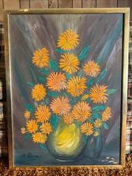 Palma Artist Signed Orange Flowers Oil Painting Framed