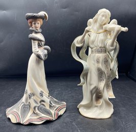 Lenox 'angel With Viola' & Lenox 'tea At The Ritz' Figurines
