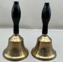 Vintage Brass School Bells With Wooden Handles