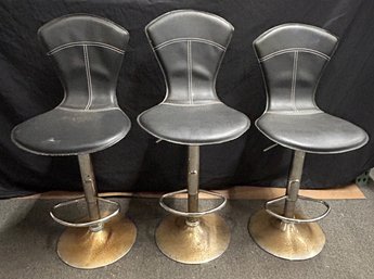 Faux Leather Swivel Metal Stools, Lot Of 3