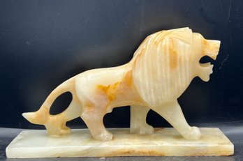 Carved Marble Lion , Tan And Brown
