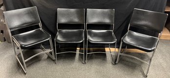 Chrome And Black Stackable Chairs, Lot Of 8 Chairs