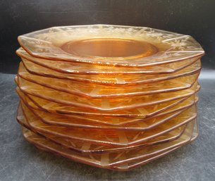 Vintage Amber Etched Glass Plates - Set Of 12