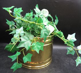 Bristol Brass & Copper Inc. Solid Brass Hammered Planter With Artificial Ivy Plant