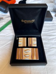 Fortunoff Hand Painted Ceramic Earrings & Brooch