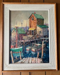 Carl Thorp Gloucester Harbor Oil Painting Framed
