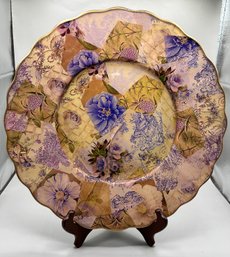 Decoupage Handmade Glass Platter With Toile Backing