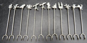 Sterling Silver 850, 2-prong Appetizer Picks - Lot Of 12