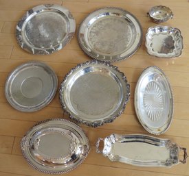 Silver Plated/silver On Copper Platters, Bowls - Assorted Lot Of 9
