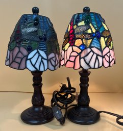 Portable Luminare Tiffany Style Stained Glass Table Lamps, 2 Piece Lot