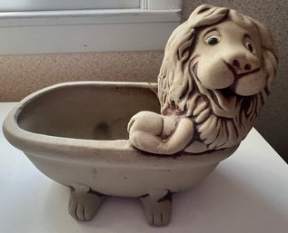 Vintage MCM Lion In A Bathtub Pottery Planter