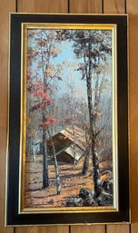 Artist Signed Boathouse Oil Painting