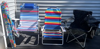 Beach Chair And Beach Umbrella Lot- 4 Total Pieces