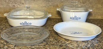 Corning Ware Blue Corn Flower Assorted Set (3 Pieces) Fire King Glass Serving Dish (1) - 4 Piece Lot