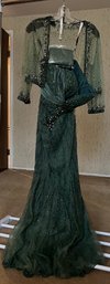 Rina Di Montella Beaded Sequin Sleeveless Dress With Shawl & Scarf - Size 6