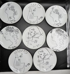 Jean Cocteau French Limoges Dessert Plates, Circa 1958 - Lot Of 8