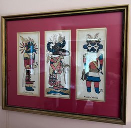 Signed Three Katsinas Framed Wall Art Print