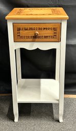 White Squared End Table With Drawer And Shelf