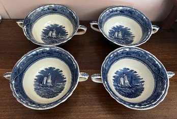 Masons American Marine Blue & White Soup Bowls- 4 Pieces