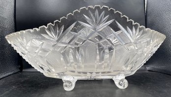 Scalloped Cut And Embossed Glass Bowl