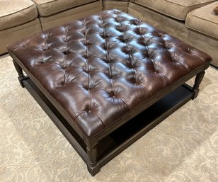 Tufted Brown Leather Ottoman/Table