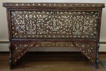 Syrian Mother Of Pearl Inlaid Wooden Bridal Chest