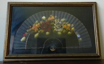 Ran Su Asian Hand Painted Hand Fan In Glass Frame