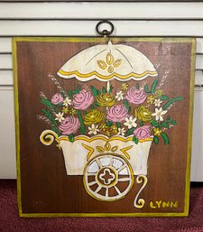 Lynn Painted Flower Carriage Wood Plaque