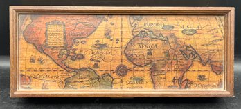 World Map Wooden Red Velvet Lined Jewelry Box