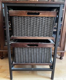 Wood And Resin Wicker 2 Tier Storage Unit