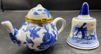 Blue And White Ceramic Bell And Trinket Tea Pot