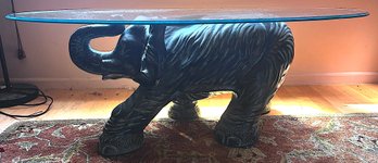 Unique Ceramic Sculptural Elephant Glass Top Coffee Table