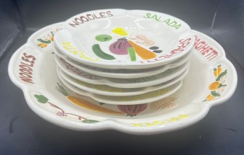Hand Painted Embossed Pasta Set  - 6 Piece Lot