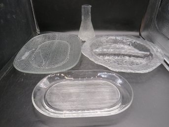 Glass Oval Plates, Sectioned Dish & Pourer - Lot Of 4