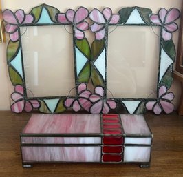 Stained Glass Frames And Jewelry Box- 3 Piece Lot