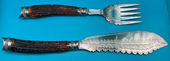 Philip Ashberry & Sons Sheffield Antler Serving Fish Serving Set