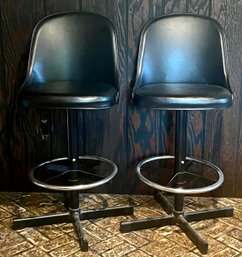 MCM Samsonite Black Vinyl Faux Leather And Chrome Chairs Set Of 2