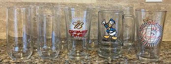 Yankee Drinking Glass, Donald Duck Glass Mug, Budweiser Drinking Glass With Assorted Glassware - 9 Piece Lot