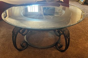 Round French Style Coffee Table With Glass Top