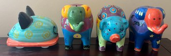 Hand Painted In Italy Colorful Animal Piggy Banks- 4 Pieces