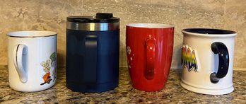 3 Assorted Coffee Mugs 1 Lidded Travel Hot/cold Mug - 4 Piece Lot