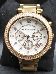 Michael Kors MK-5491 Lady's Rose Gold Rhinestone Quartz Chrono Watch